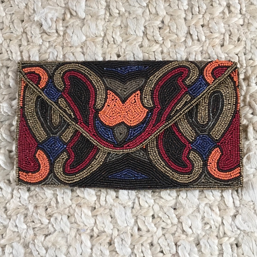 Beaded Floral Envelope Clutch - Multicolor